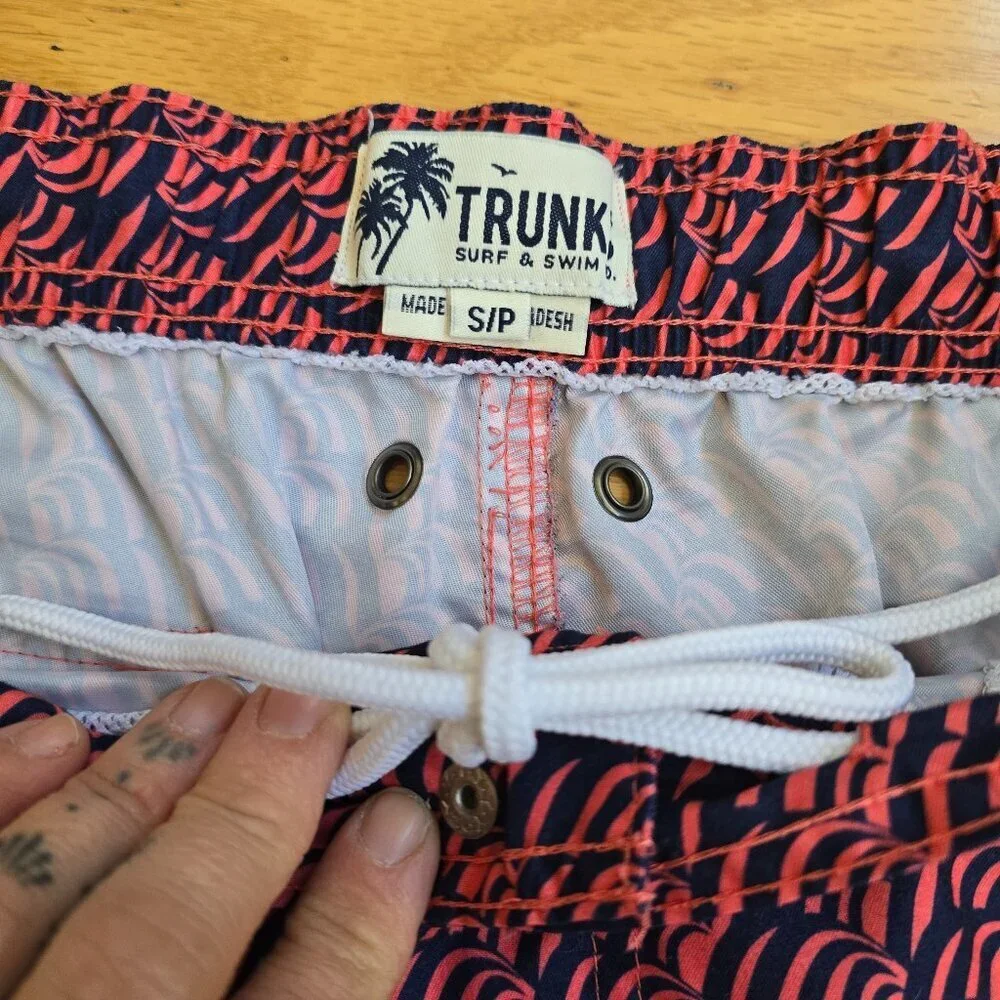 Trunks Surf & Swim | pink geometric print athletic swim trunk shorts | MENS S